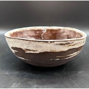 Handmade Pottery Bowl Brown Cream Drip‎ Glazed Signed Bonnie By The Sea 7.5W